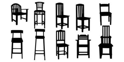 tien houten stoelen silhouet vector, stoel silhouet vector. vector