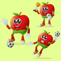schattig appel tekens spelen voetbal vector