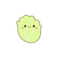 groen kawaii kool blad met glimlach vector