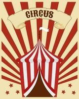 kleurrijk circus poster, groot top Aan een gestreept regenboog achtergrond met sterren. kleurrijk illustratie, banier, folder, vector