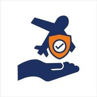 isoleren reizen verzekering plan icoon blauw en oranje verzekering vlak icoon vector