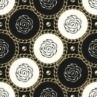 naadloos wijnoogst diagonaal patroon met cirkels, goud ketting, kralen, lineair contour rozen. mode illustratie. klassiek achtergrond. vector illustratie