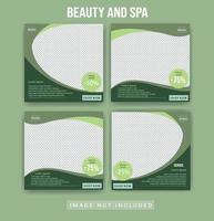 beauty care spa social media posts sjabloon. groene beauty spa sociale media plaatsen reclame sjabloon set vector