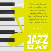 Internationale jazz- dag groeten met piano sleutels en silhouet van musical Notitie vector