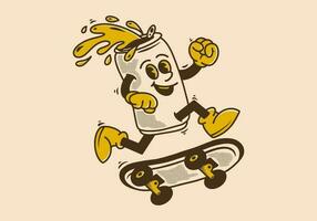 mascotte karakter ontwerp van bier kan jumping Aan skateboard vector