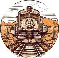 trein in voorkant van een Woud hand- getrokken illustratie, trein hand- getrokken illustratie, t-shirts ontwerp illustratie vector