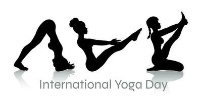 vrouwtjes in yoga poses voor Internationale yoga dag vector