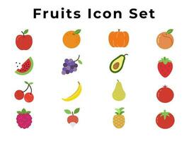fruit vlak pictogrammen set, erbij betrekken, watermeloen, granaatappel, aardbei, ananas, pompoen, radijs, druiven, framboos, vector eps het dossier