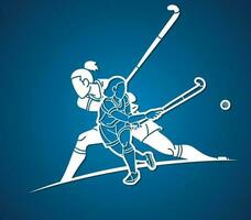 silhouet veld- hockey sport team mengen actie vector