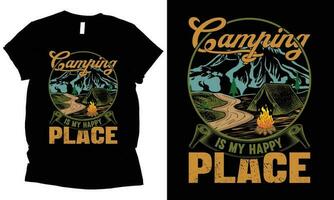 camping is mijn gelukkig plaats buitenshuis advanture t-shirt ontwerp. vector