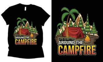 leven is beter in de omgeving van de kampvuur en camping t-shirt ontwerp vector