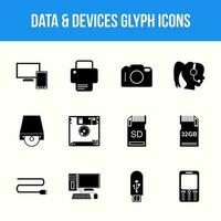 uniek gegevens en apparaten glyph icoon reeks vector