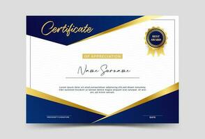 prijs certificaat sjabloon luxe blauw kleur gradatie met goud grens elegant schets vector