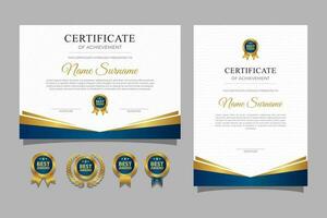 modern blauw en goud certificaat van prestatie sjabloon met insigne vector