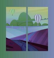 smartphone achtergronden set. abstract achtergronden. smartphone vector model. smartphone achtergronden. berg landschappen verzameling. grafisch silhouetten van heuvel tops gedekt met lucht ballon.