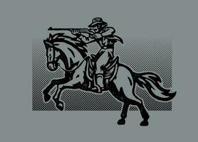 oud druk op stijl van wijnoogst cowboy paard rijder het schieten de geweer- vector