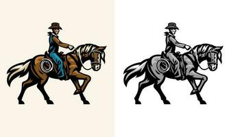 cowboy rijden de paard in sport wijnoogst stijl vector