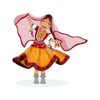 Rajasthani jong meisje geven prestatie in traditioneel jurk. vector