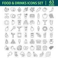 voedsel en drinken zwart beroerte icoon set. vector