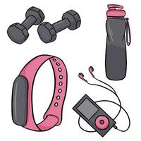 vector set fitness accessoires in cartoon stijl. vectorillustratie geïsoleerd op een witte achtergrond.