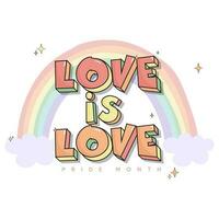 3d liefde is liefde doopvont met pastel regenboog en wolken Aan wit achtergrond. vector