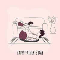 gelukkig vader dag concept met tekening stijl Mens spelen zijn zoon Bij mat Aan roze interieur achtergrond. vector