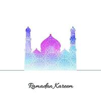 Ramadan kareem poster ontwerp met Arabisch patroon helling moskee tegen wit achtergrond. vector