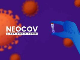 covid-19 neocov poster ontwerp met hand- Holding monster buis en wazig virus effect Aan Purper achtergrond. vector