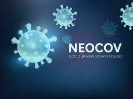 covid-19 neocov poster ontwerp met glanzend realistisch virus effect Aan blauw achtergrond. vector