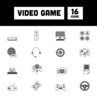 vlak stijl video spel grijs en wit icoon set. vector