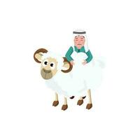 illustratie van huilen Arabisch jongen met tekenfilm schapen Aan wit achtergrond. vector