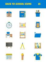 kleurrijk reeks van terug naar school- icoon in vlak stijl. vector