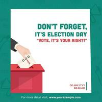 stemmen zijn uw Rechtsaf, niet doen vergeten verkiezing dag concept met hand- zetten papier in stemming doos. vector