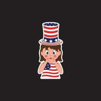 Amerikaans hoed vervelend schattig weinig meisjes sticker vector Aan zwart achtergrond.