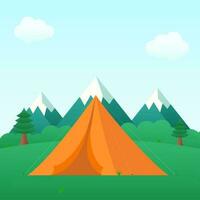 vector camping tent met berg Aan blauw en groen natuur visie achtergrond.