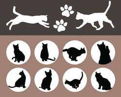 katten zwarte silhouet set vector