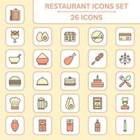 geel en oranje restaurant plein icoon reeks in vlak stijl. vector