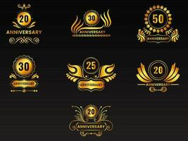 gouden divers jaar verjaardag embleem logo Aan zwart achtergrond. vector