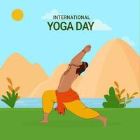 Internationale yoga dag concept met Indisch salie sadhu aan het doen surya namaskar Aan natuur achtergrond. vector