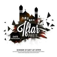 iftar partij uitnodiging kaart of folder ontwerp met evenement details en zwart borstel effect Aan wit achtergrond. vector