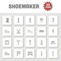 20 zwart schets schoenmaker plein icoon set. vector