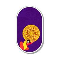 sticker stijl top visie van Indisch vrouw gemaakt ster rangoli over- Purper ovaal achtergrond vector