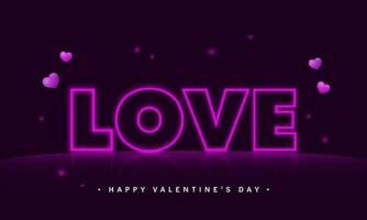 neon liefde doopvont met harten en lichten effect Aan Purper achtergrond voor gelukkig Valentijnsdag dag concept. vector