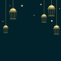 Arabisch lantaarns hangen met gouden sterren versierd Aan taling achtergrond en kopiëren ruimte. moslim gemeenschap festival viering. vector