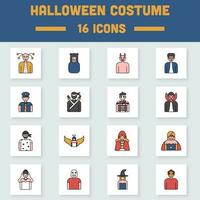 vlak stijl halloween kostuum kleurrijk icoon set. vector