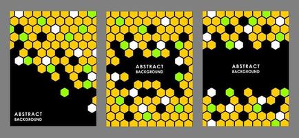zwarte abstracte posters met veelkleurige kammen of zeshoeken vector