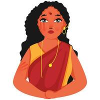 droefheid Hindoe vrouw karakter Aan wit achtergrond. vector