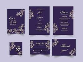 elegant bruiloft uitnodiging suite in Purper en gouden kleur. vector