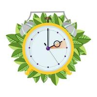 geel alarm klok in beweging vooruit in een uur. daglicht besparing tijd spandoek. voorjaar klok verandering vector illustratie.