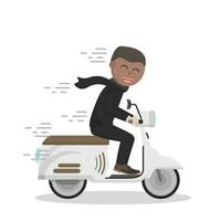 zakenman Afrikaanse rijden een scooter te hard rijden en slepen ontwerp karakter Aan wit achtergrond vector